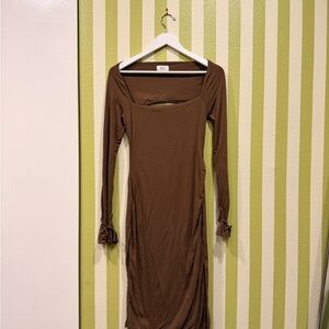 Oh Polly Midi Brown Long Sleeve Dress